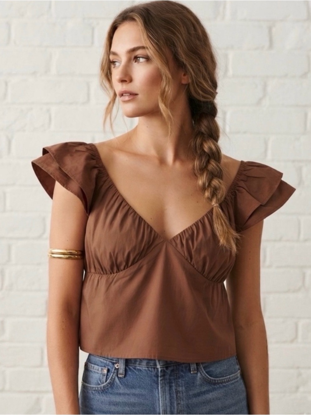 Abercrombie & Fitch Ruffled Sleeve Crop Top Size S